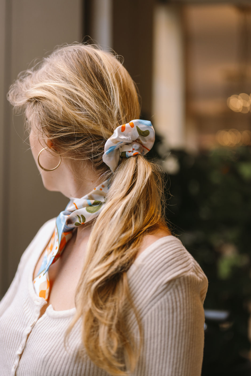 Seiden Haargummi creme blau Haar Accessoire