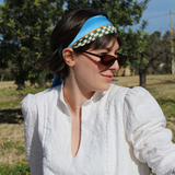 Haarband Seide blau Karomuster