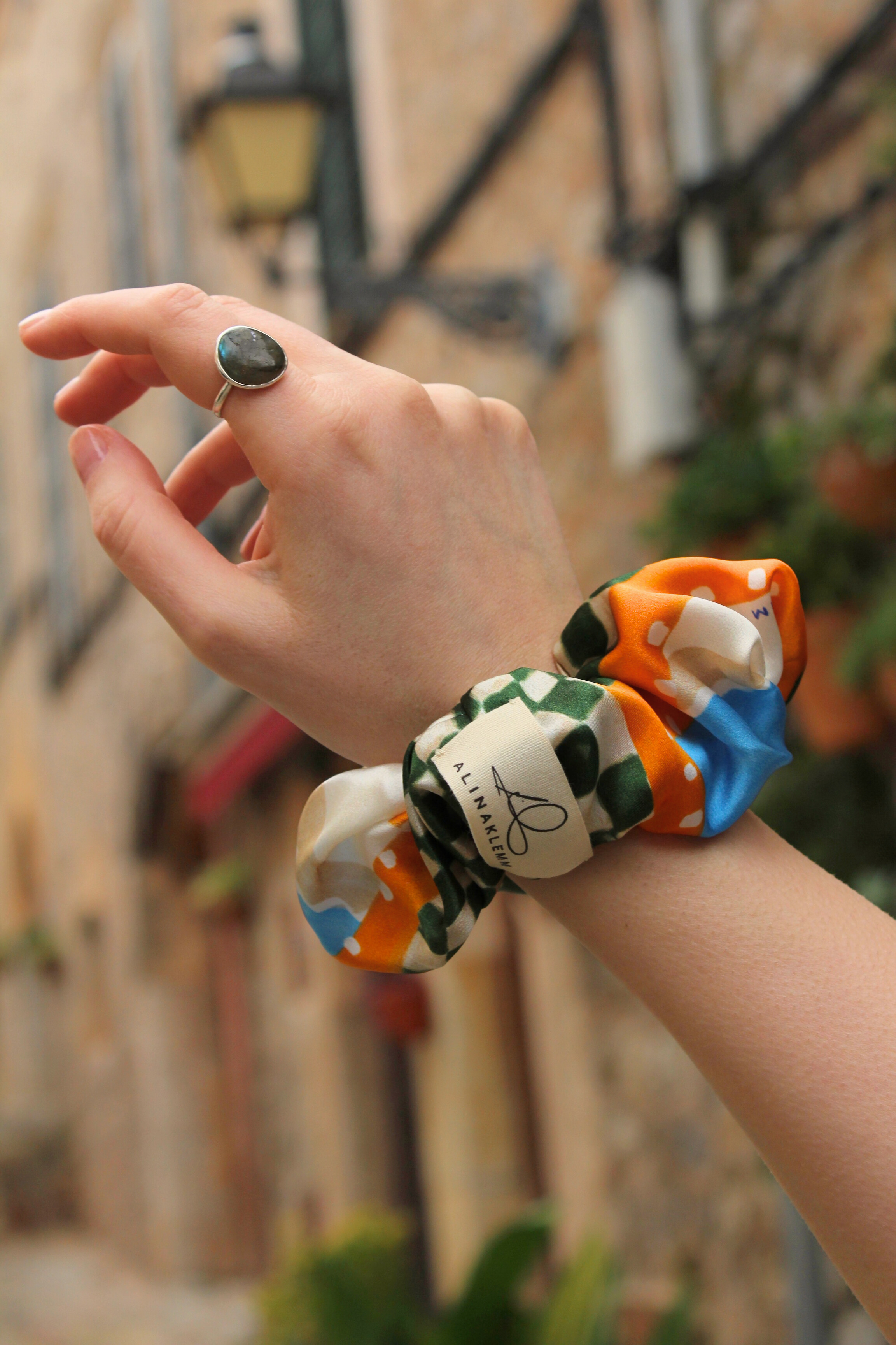 Haargummi Seide orange kariert