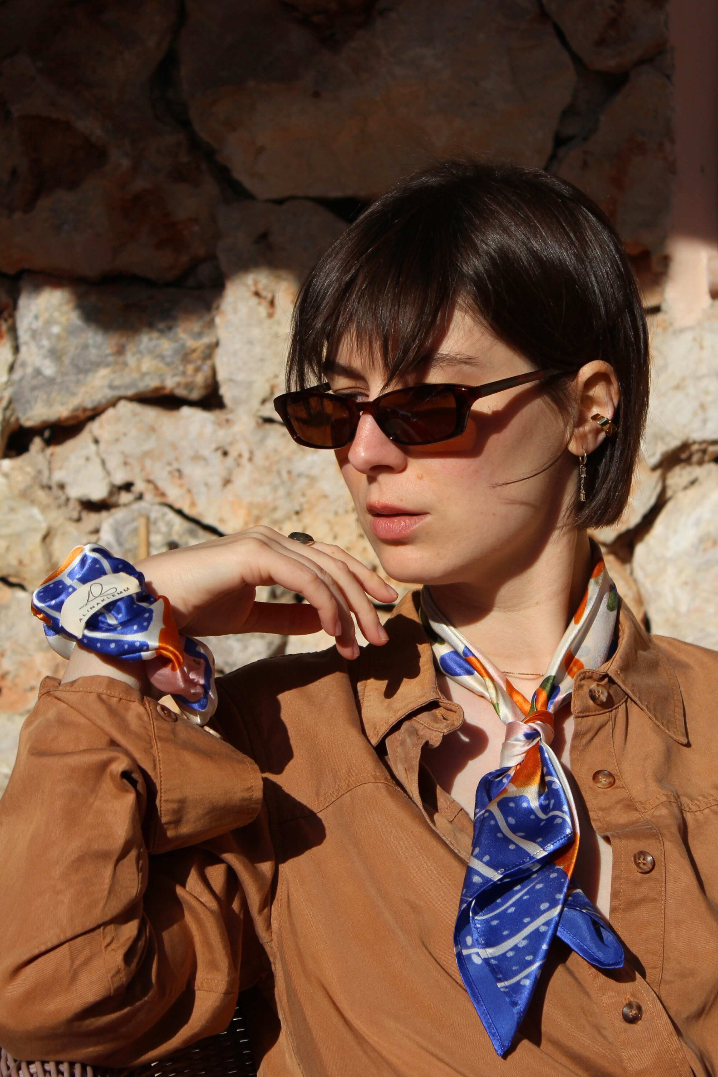 Halstuch Seide Scrunchie bunt gemustert