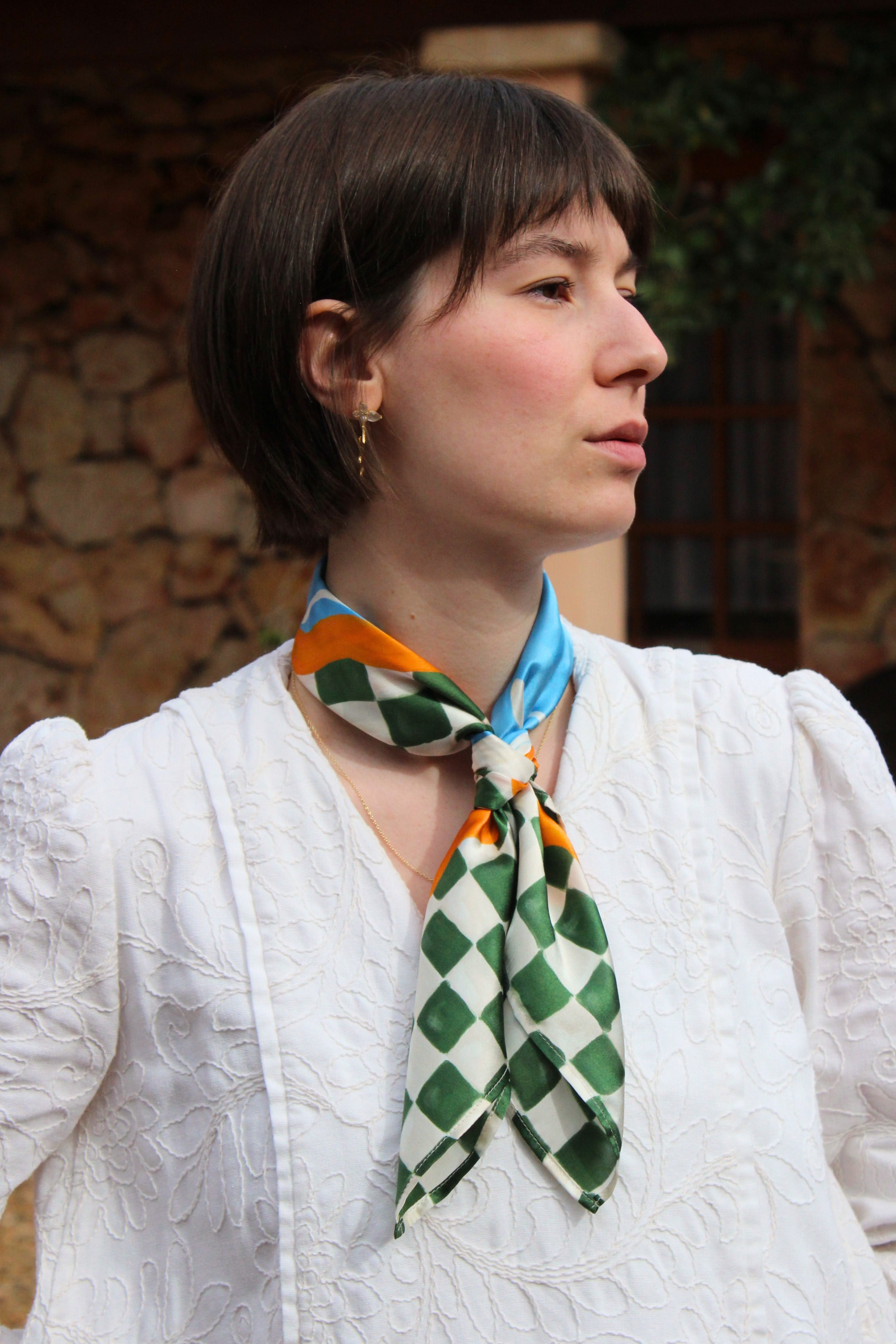 Halstuch Seide bunt gemustert kariert