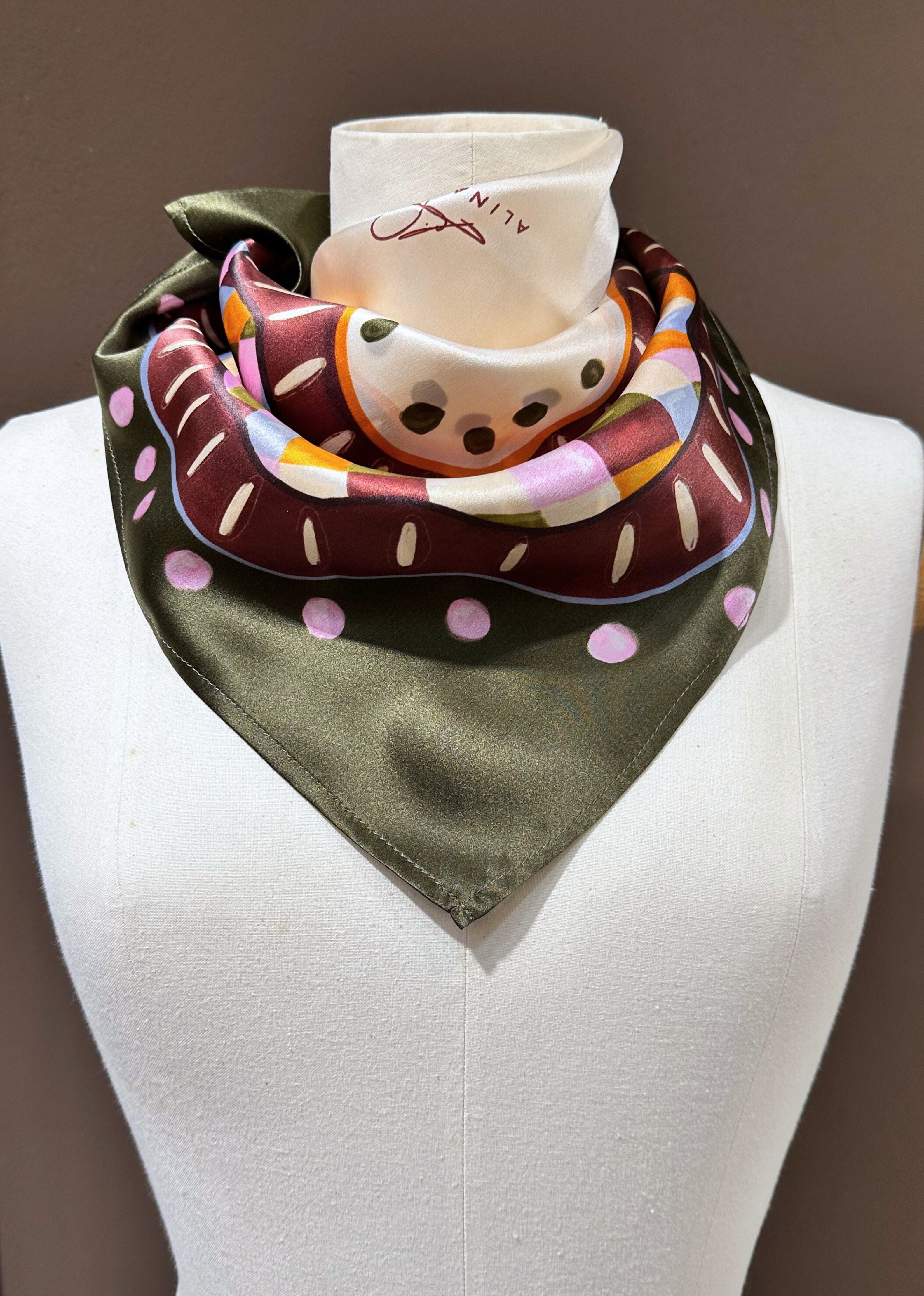 Halstuch Seide gemustert rosa gruen