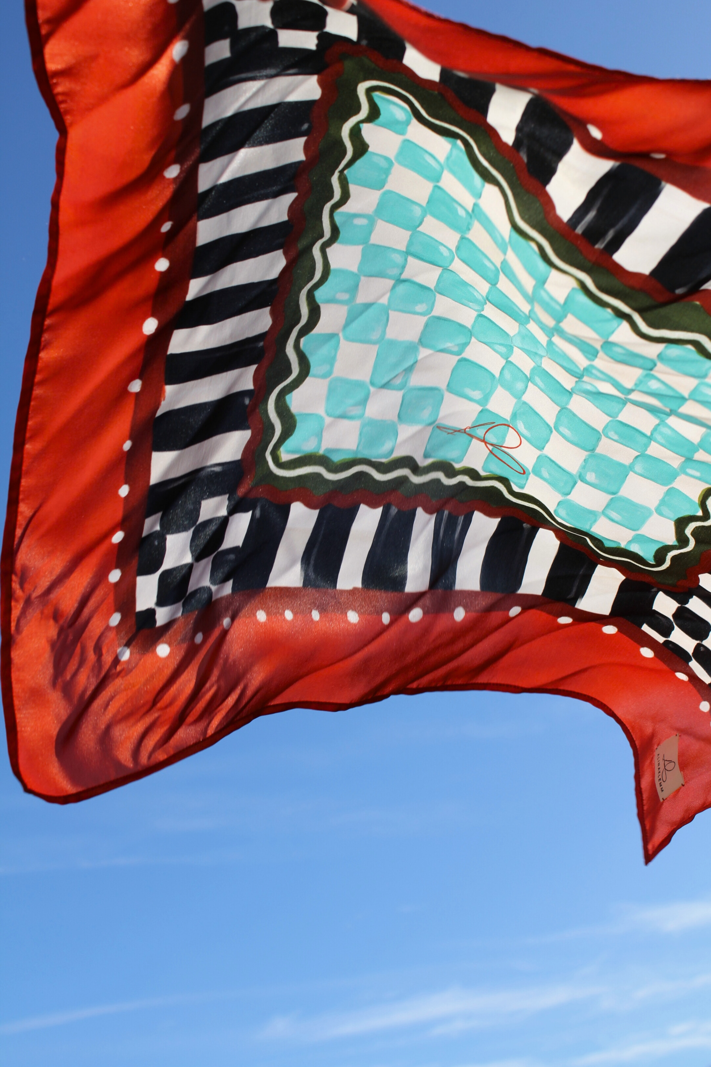 Halstuch Seide rot schwarz tuerkis