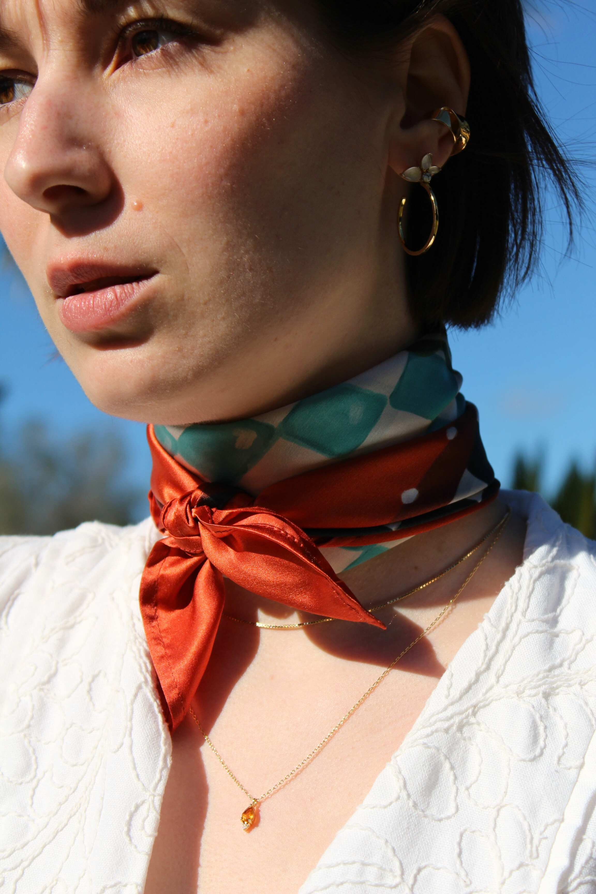 Halstuch Seide rot tuerkis