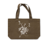 Tote Bag khaki white flowers