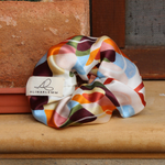 Scrunchie Seide orange rosa blau gemustert