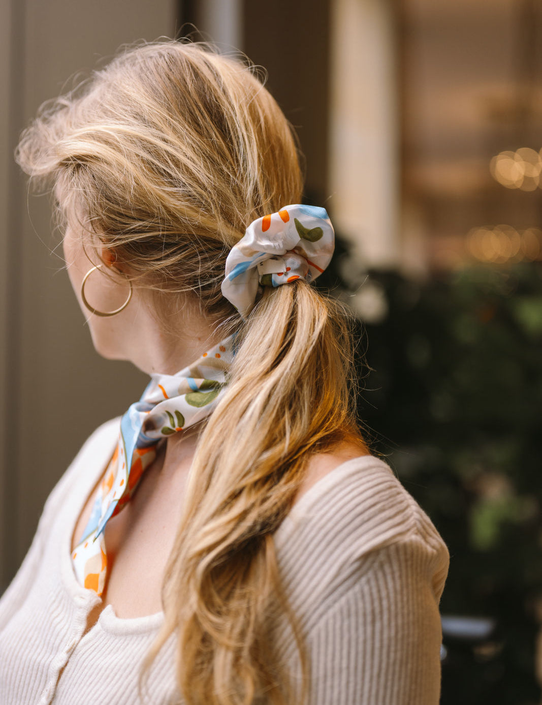 Seiden Haargummi creme blau Haar Accessoire