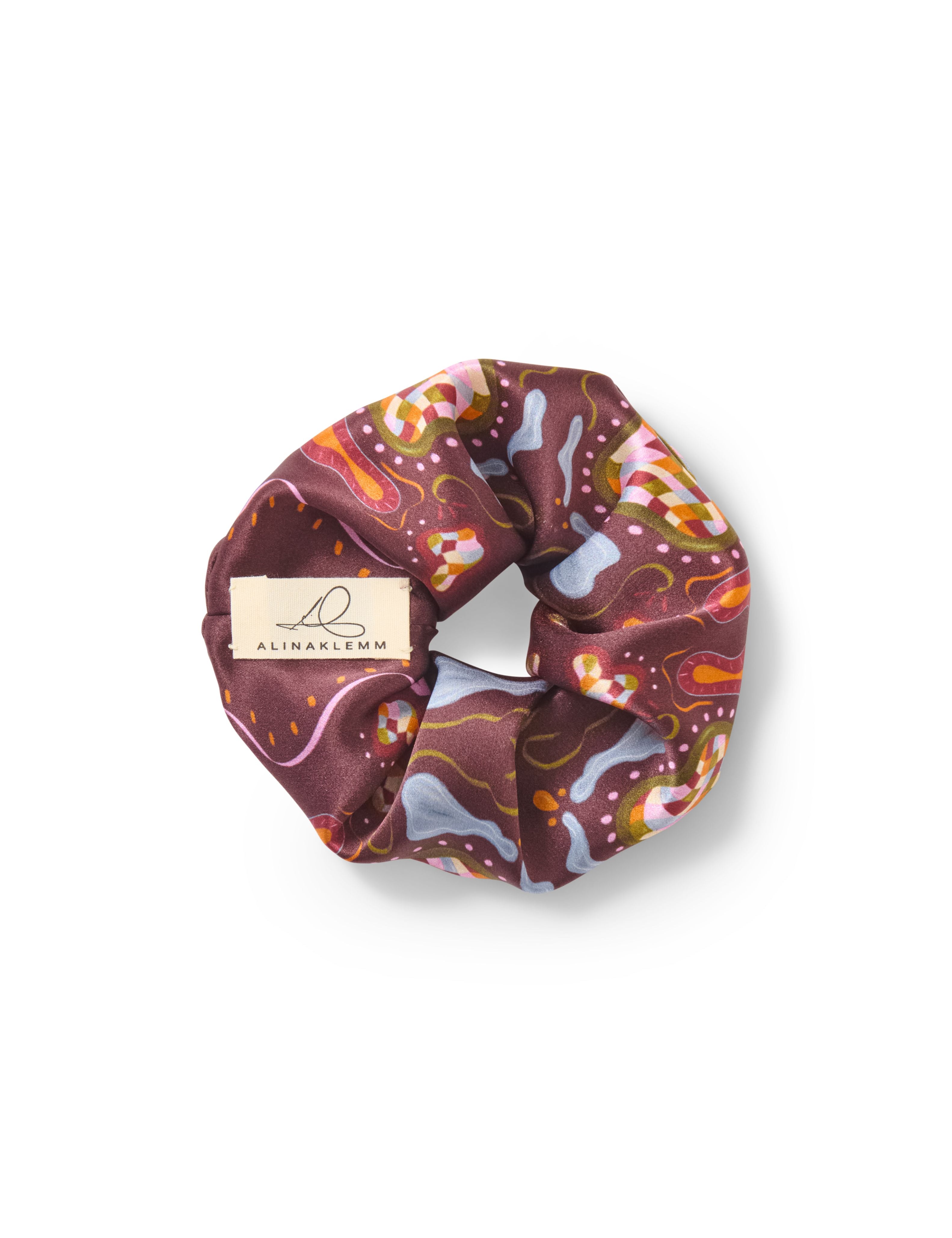 Seidenscrunchie ALINA KLEMM Burgunder gemustert