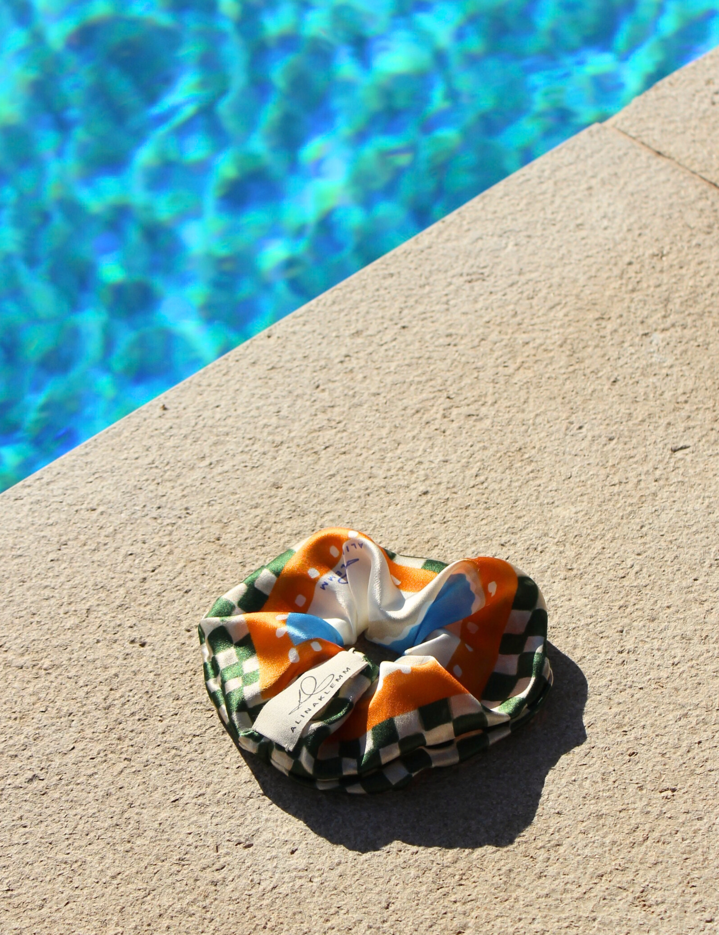 Seiden Haargummi orange bunt karomuster