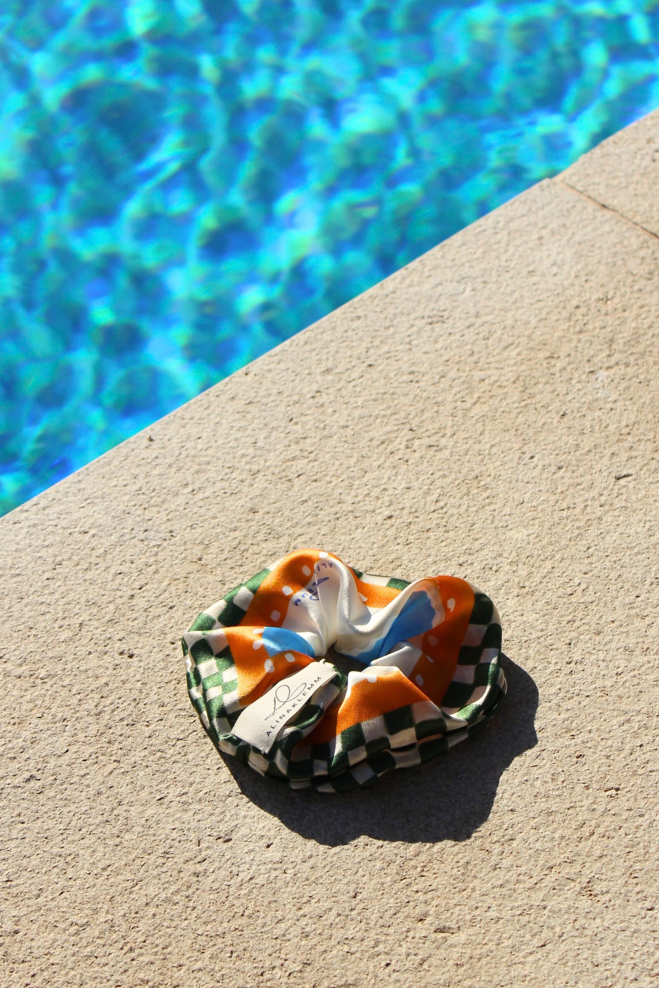 Seiden Haargummi orange bunt karomuster