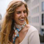 Seiden Schal blau creme orange sommerlich 