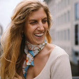 Seiden Schal blau creme orange sommerlich 