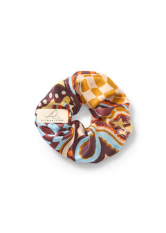 Scrunchie aus Seide Braun kariert gemustert
