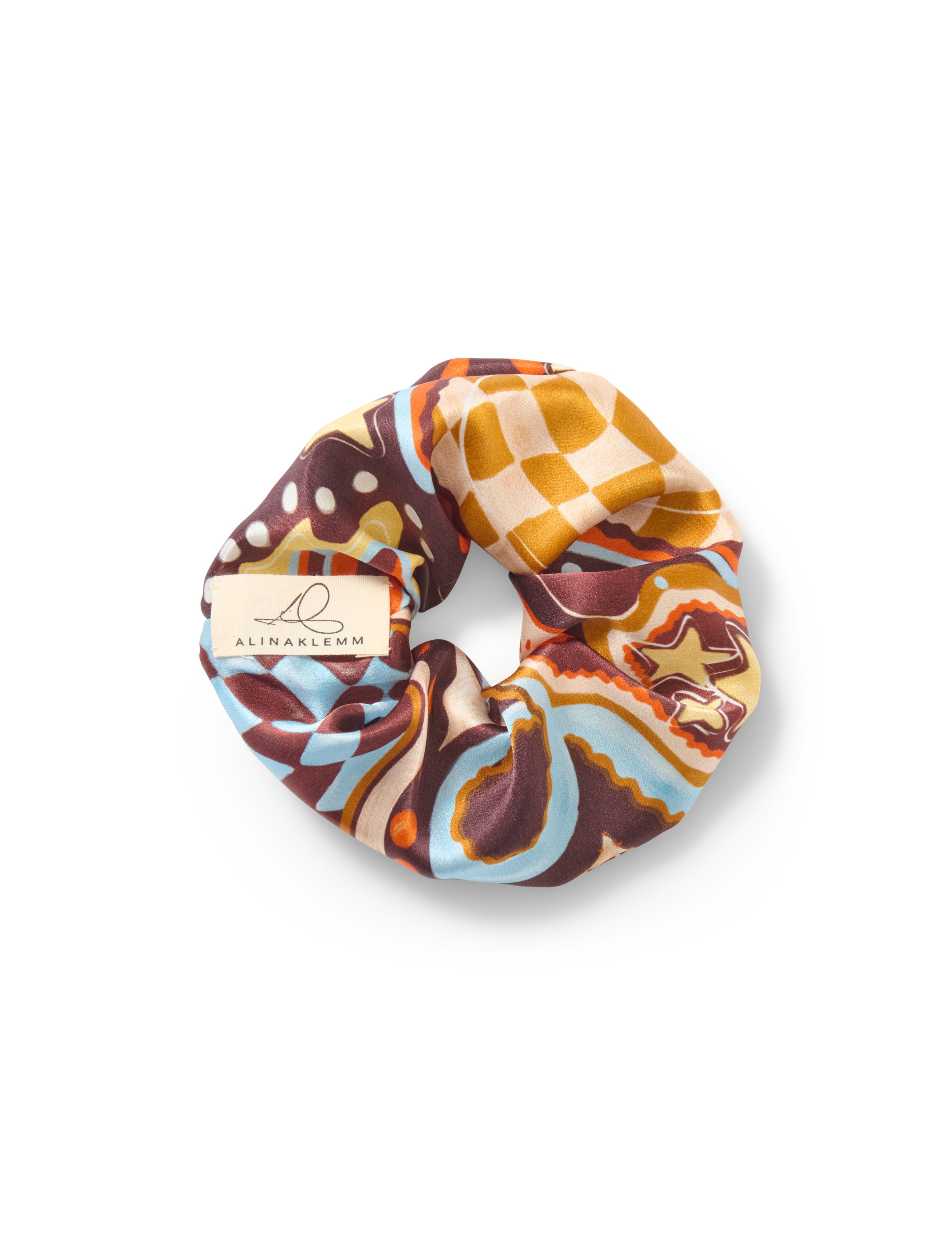 Scrunchie aus Seide Braun kariert gemustert