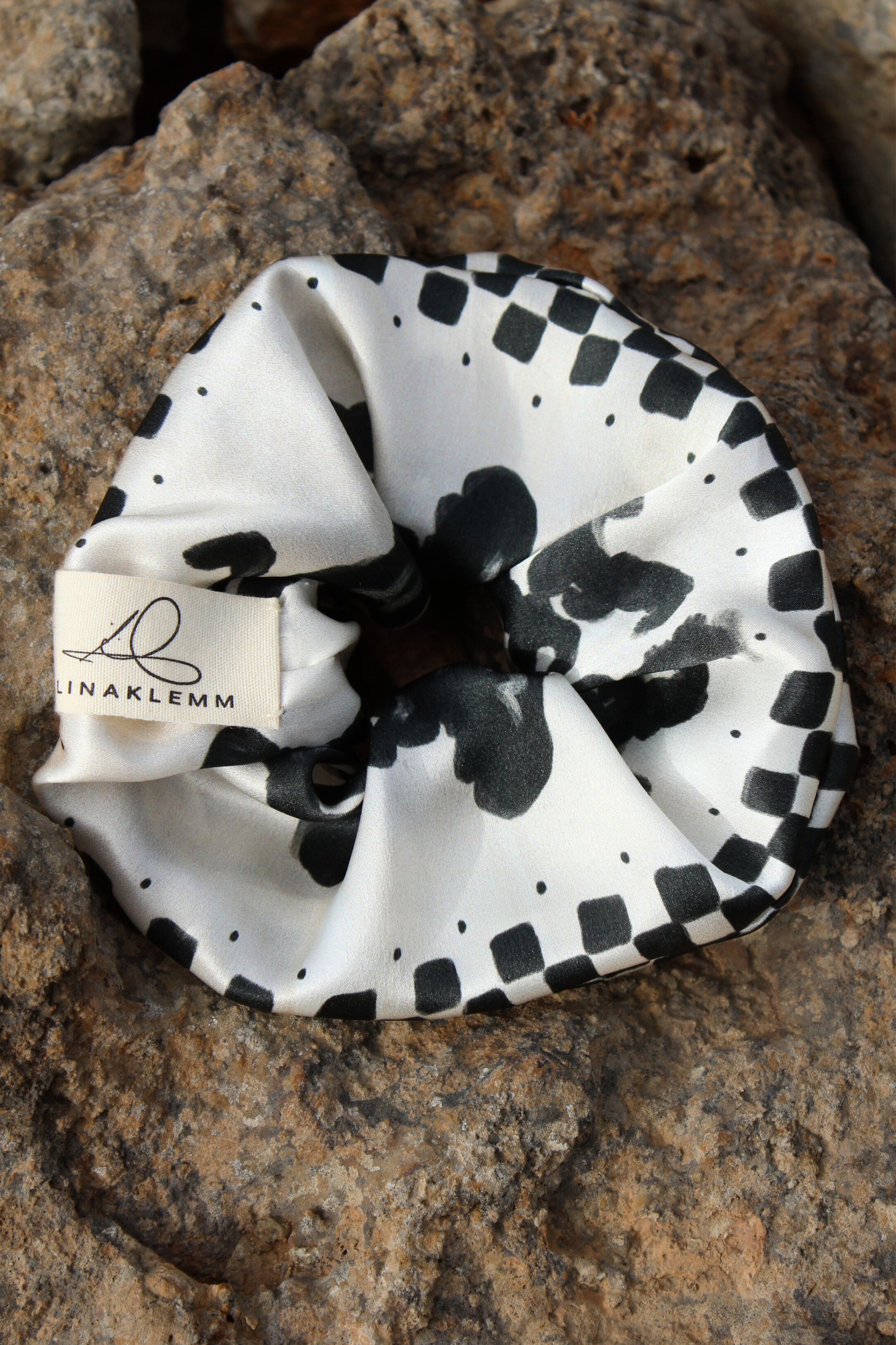 Seiden Scrunchie schwarz beige gemustert Mood