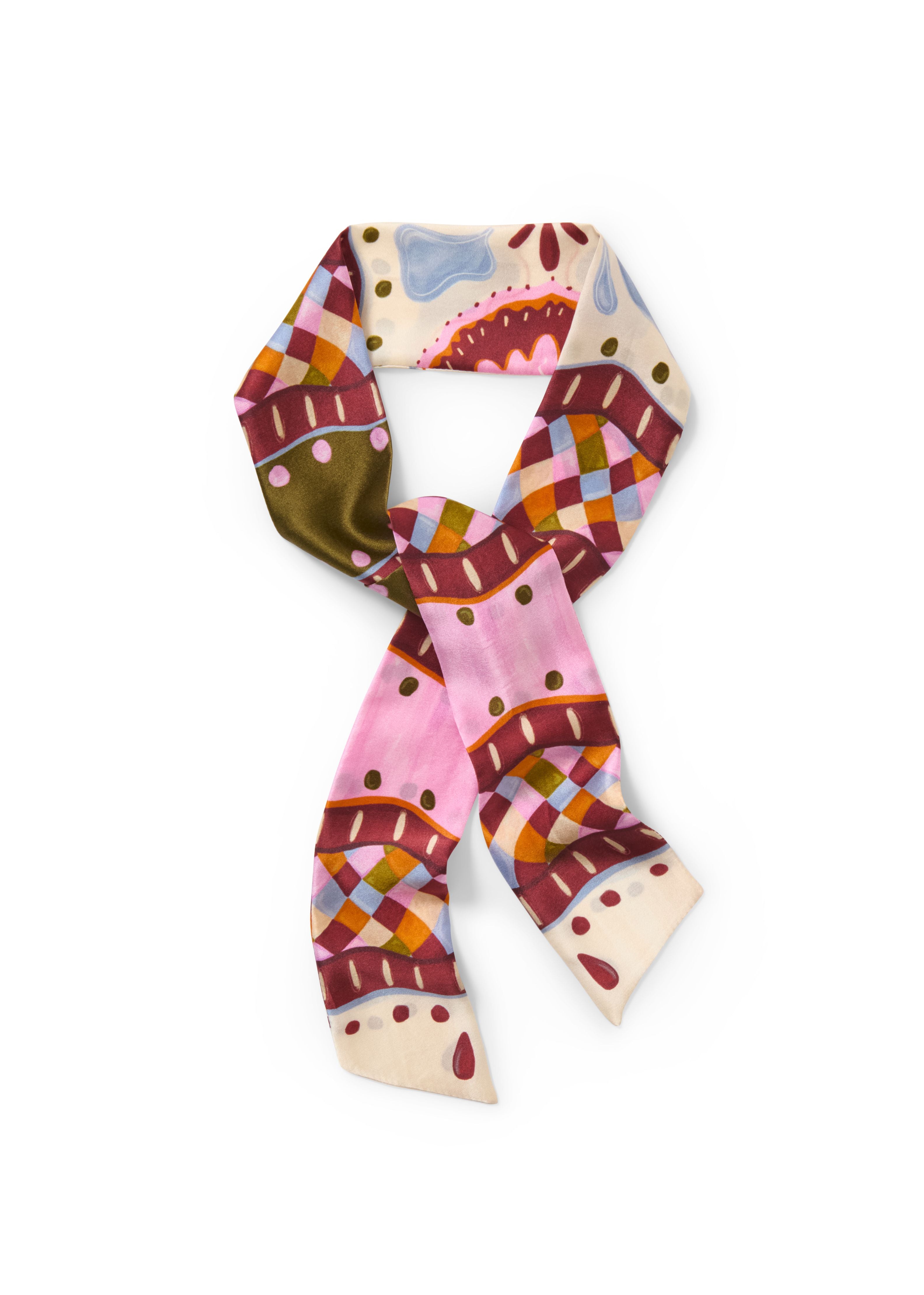 Seidenband bunt rosa kariert 