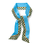 Seidenband gruen kariert blau