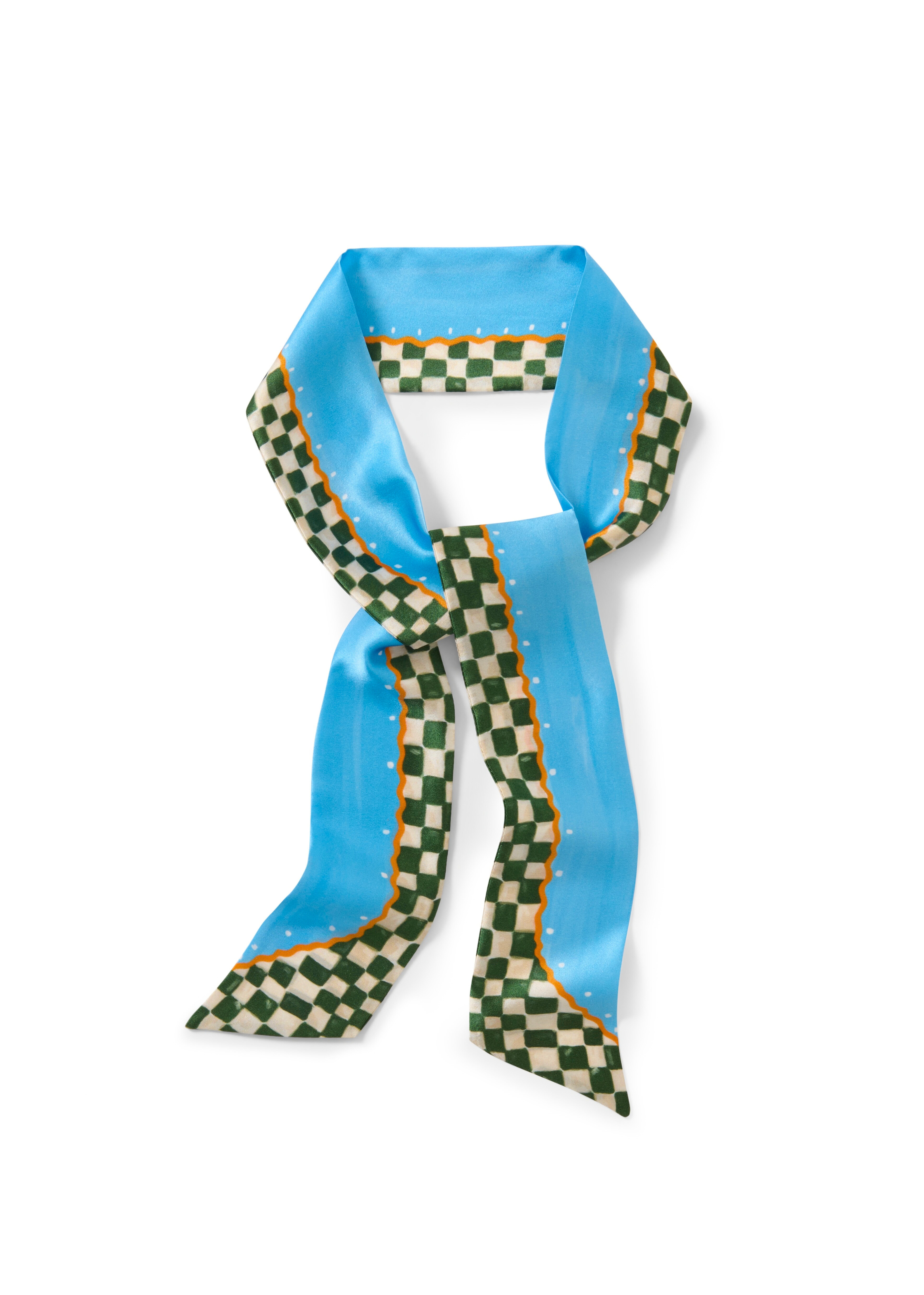 Seidenband gruen kariert blau