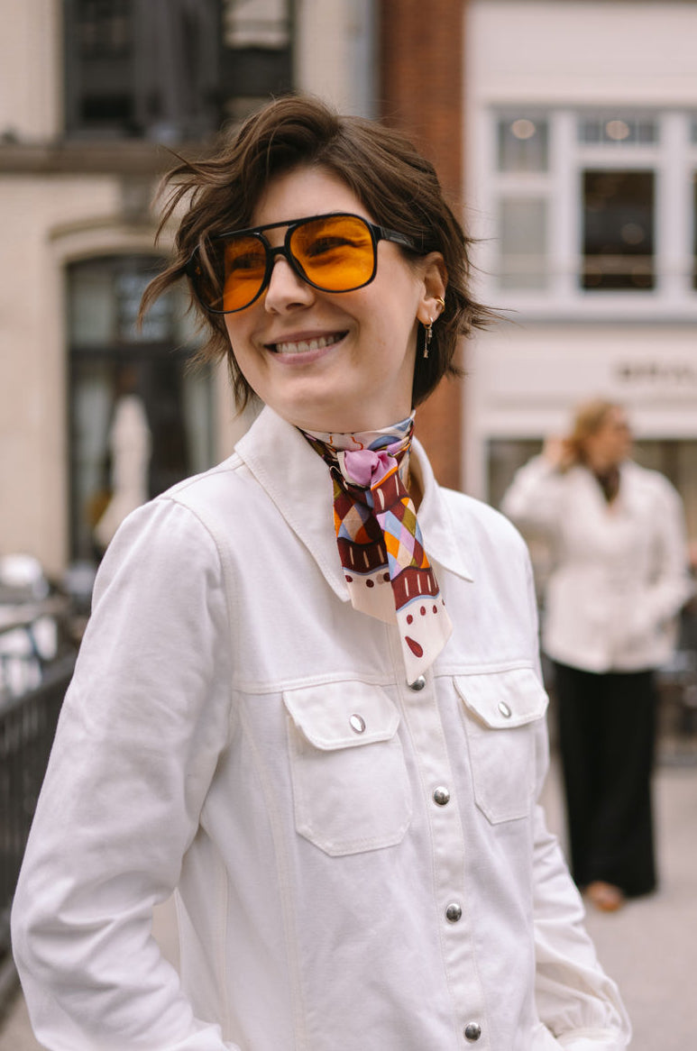 Seiden Band als dünner Seidenschal rosa bunt kariert