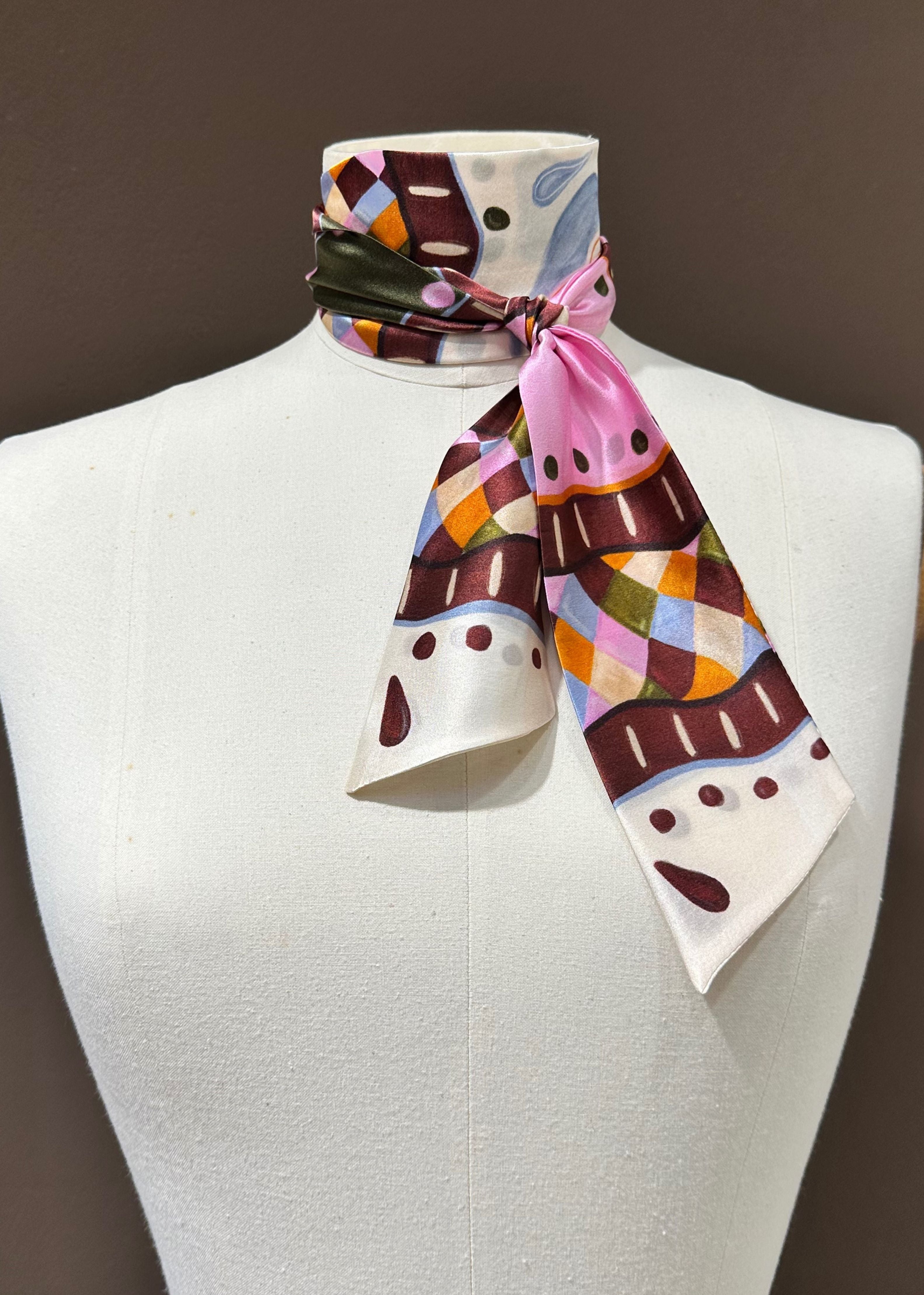 Seidenband rosa bunt kariert Schal 