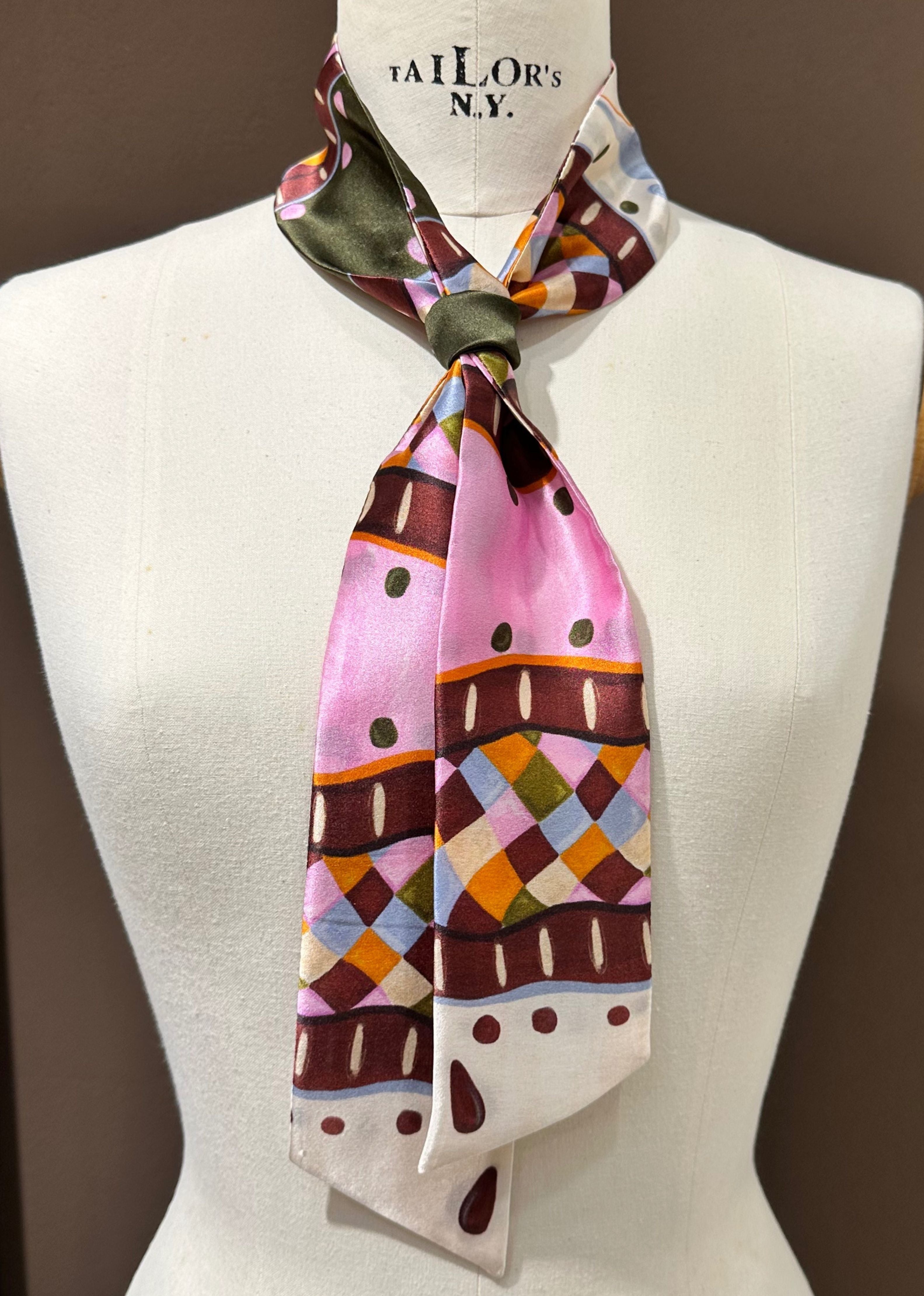 Seidenschal Krawatte rosa bunt kariert