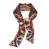 Seidenschal braun blau gelb gemustert