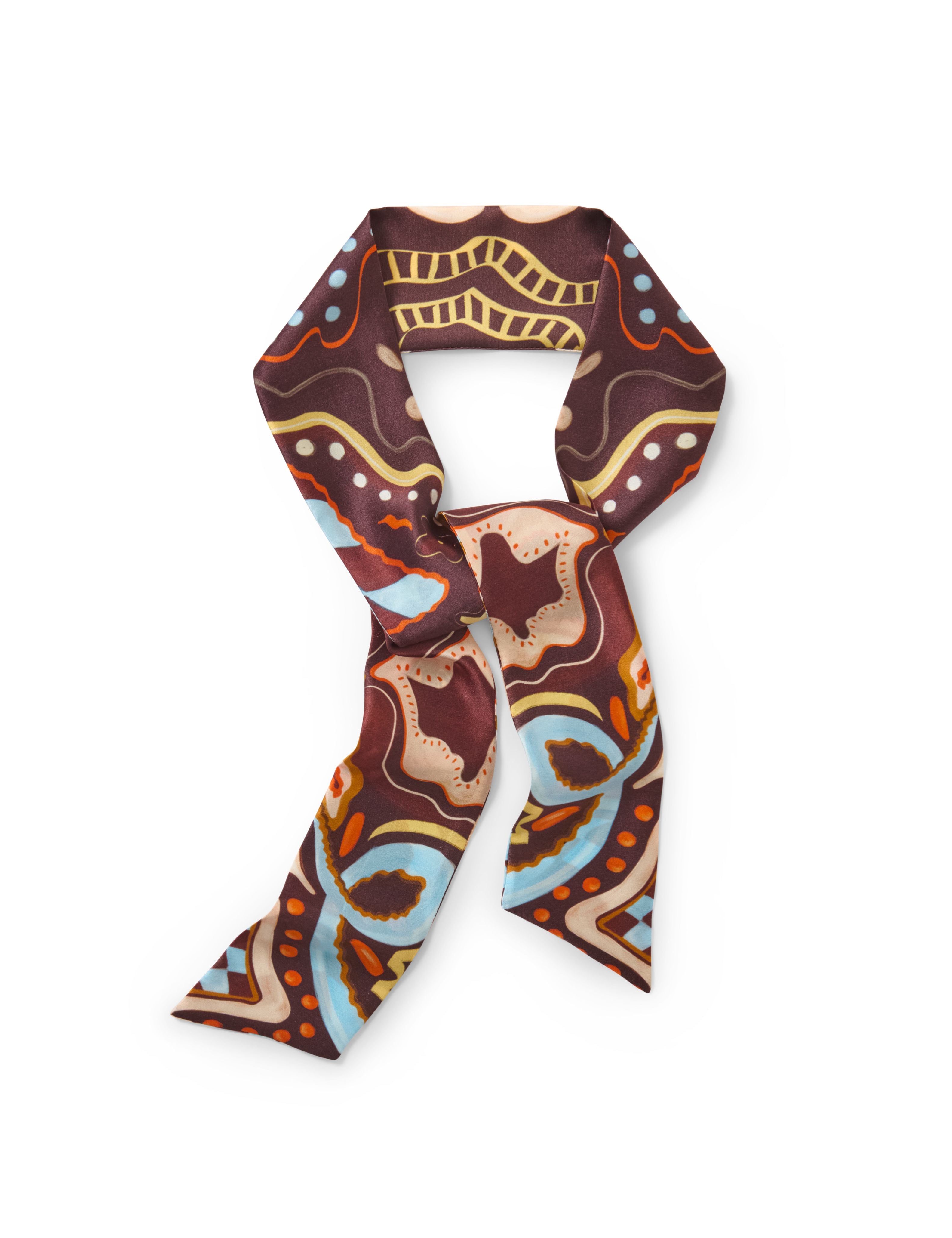 Seidenschal braun blau gelb gemustert