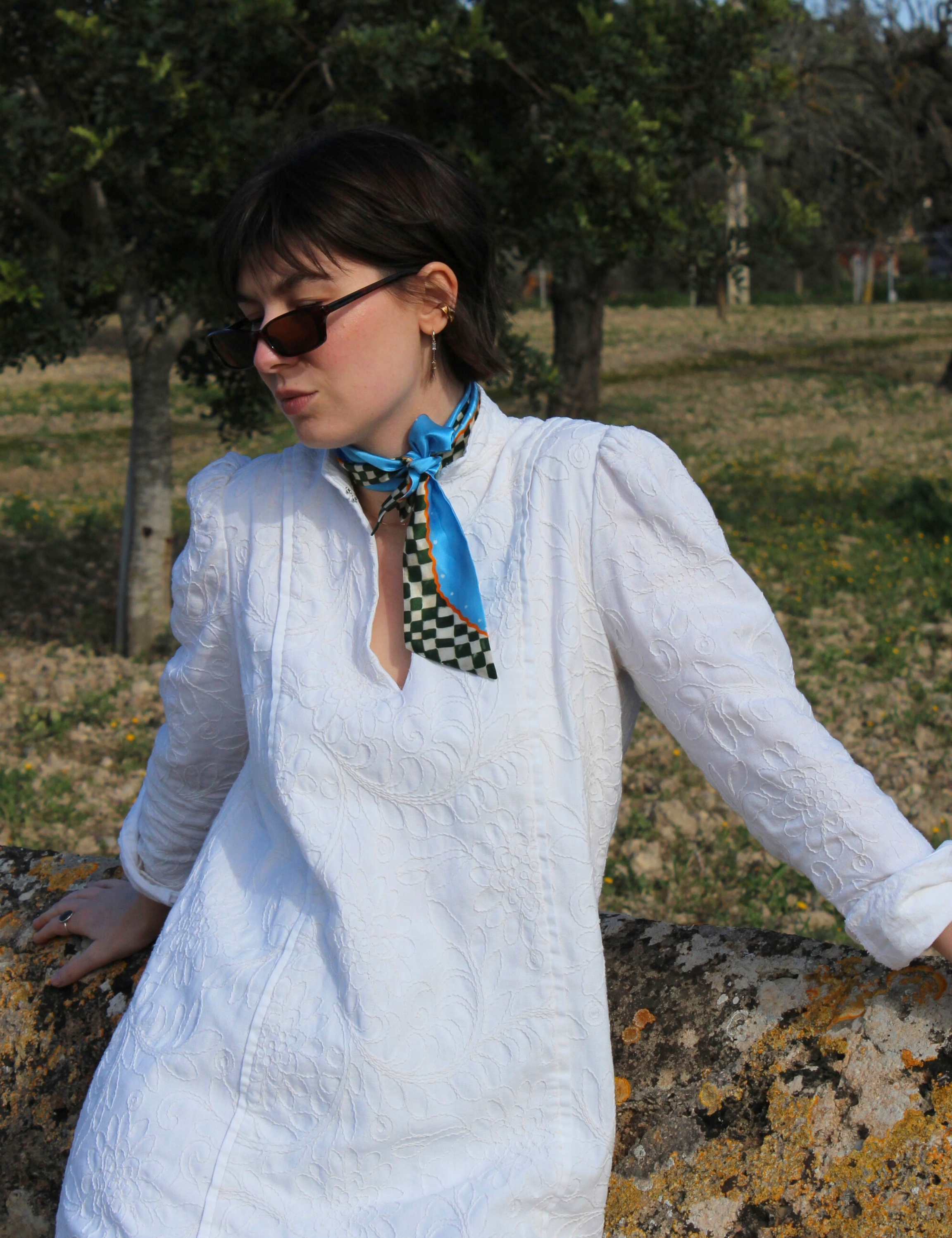 Seidenschal karomuster blau 