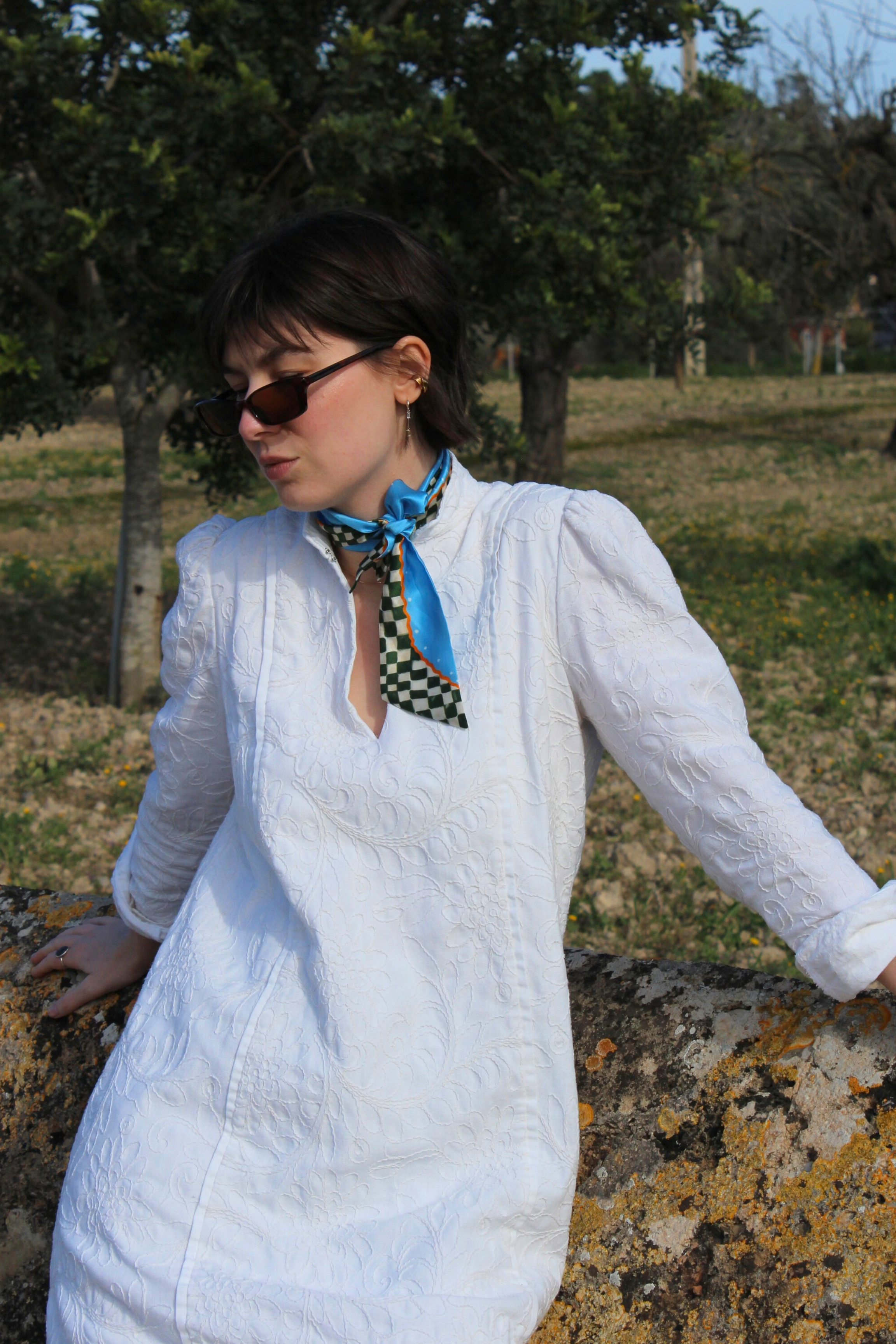 Seidenschal karomuster blau 