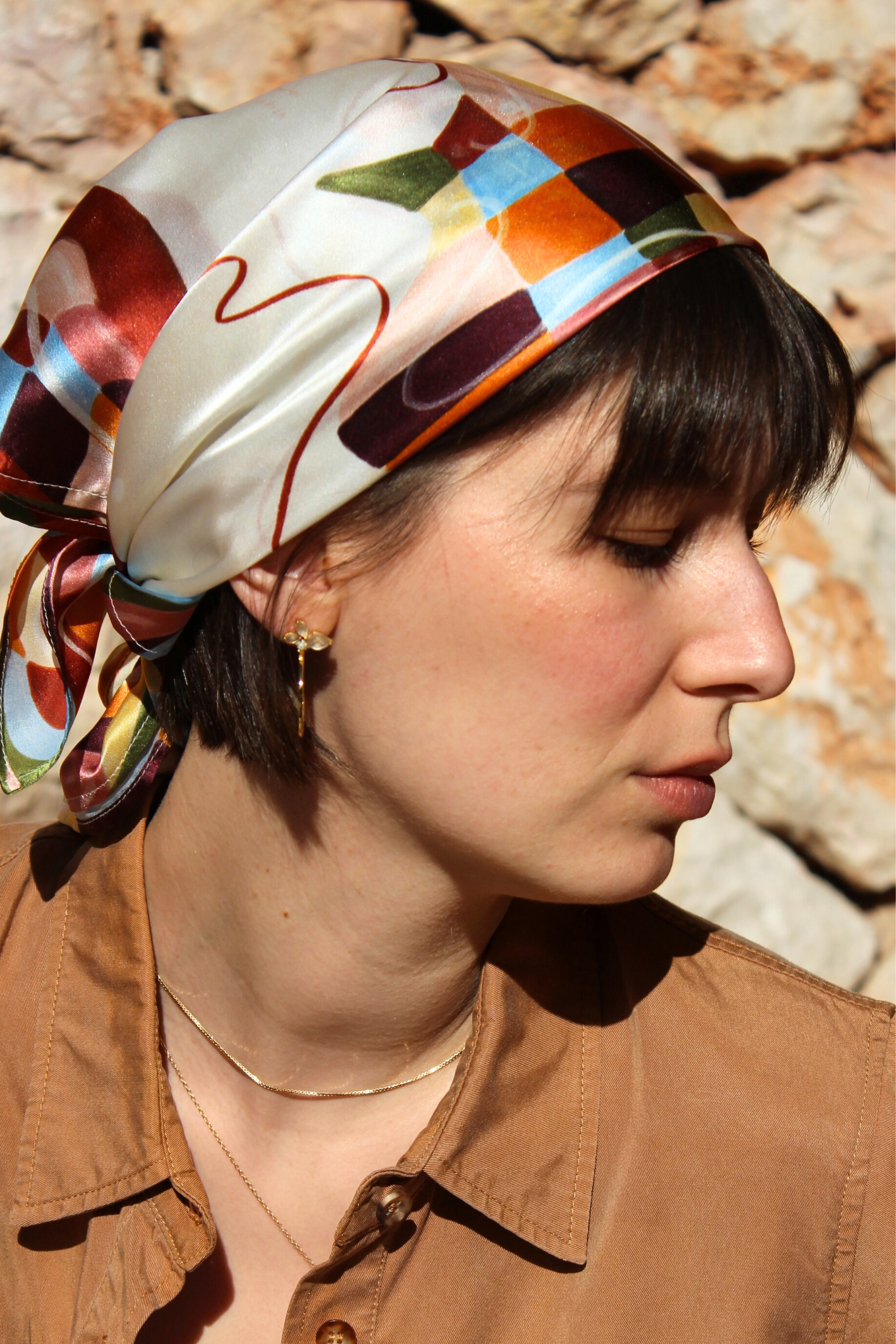 Seidentuch Haar Accessoire bunt kariert