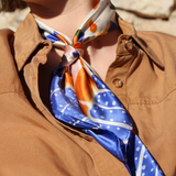 Seidentuch blau orange gemustert