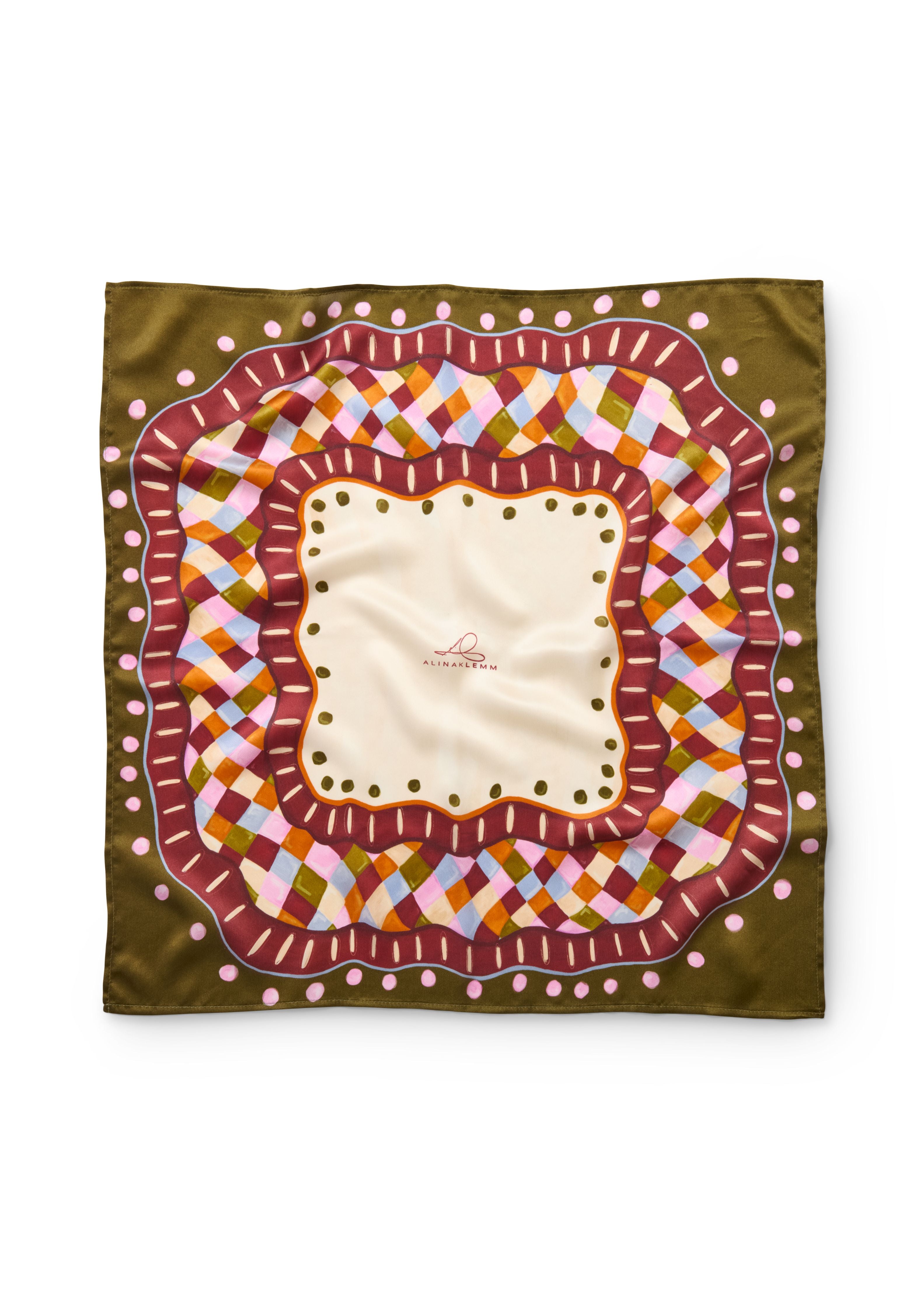 Seidentuch oliv gruen kariert ALINA KLEMM 