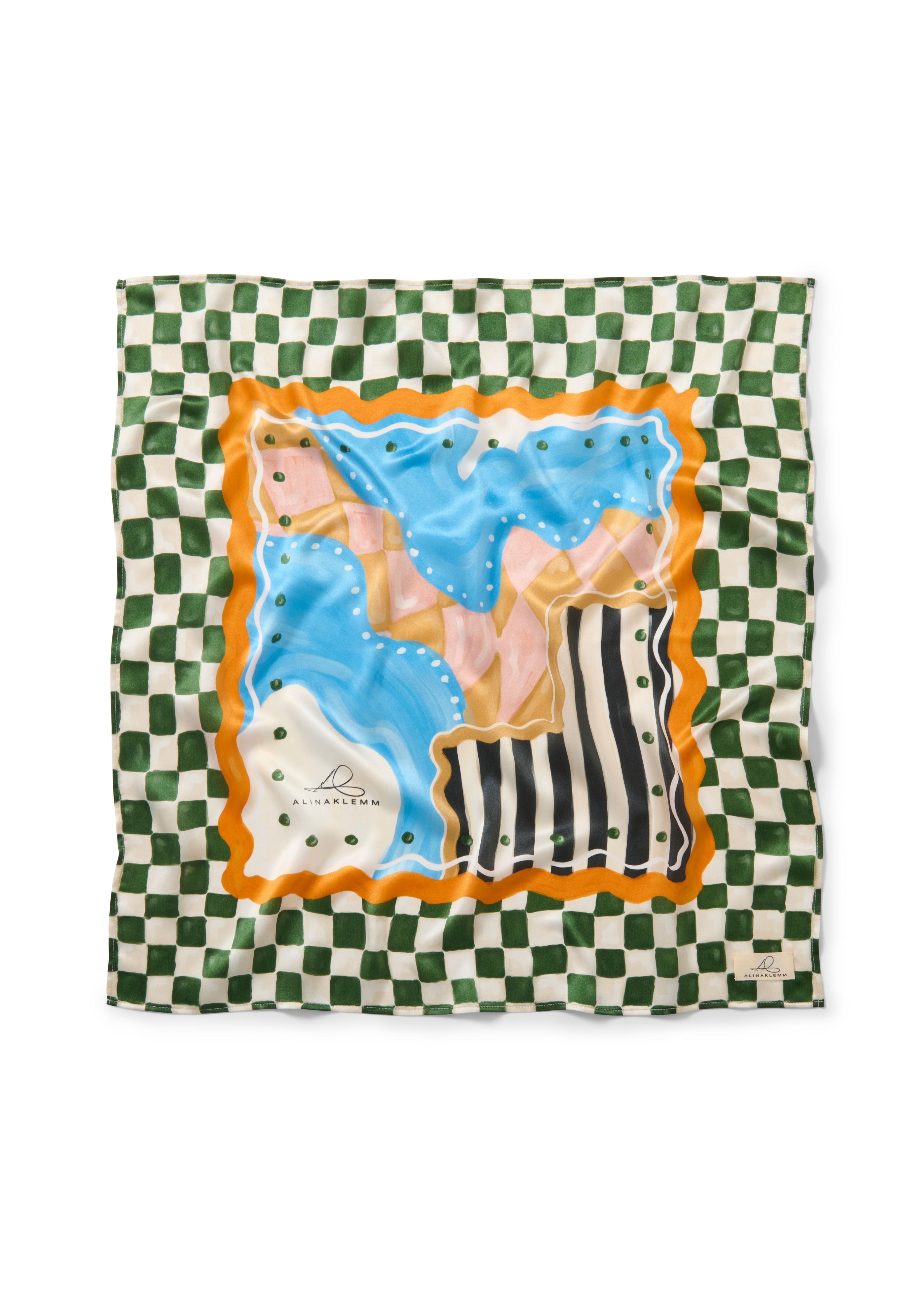 Seidentuch kariert schwarz orange