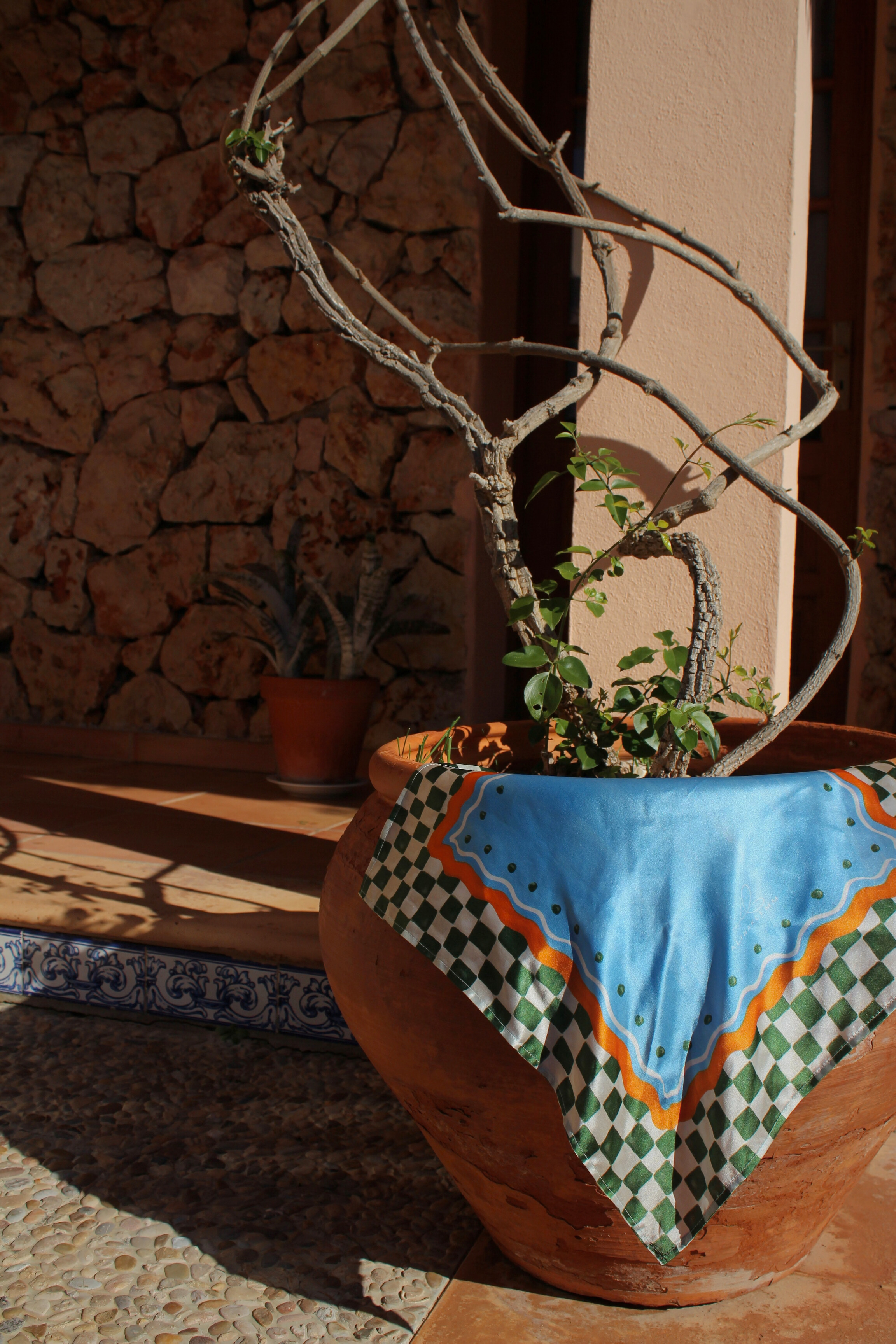 Seidentuch klein blau kariert mood