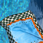 Seidentuch klein blau orange kariert