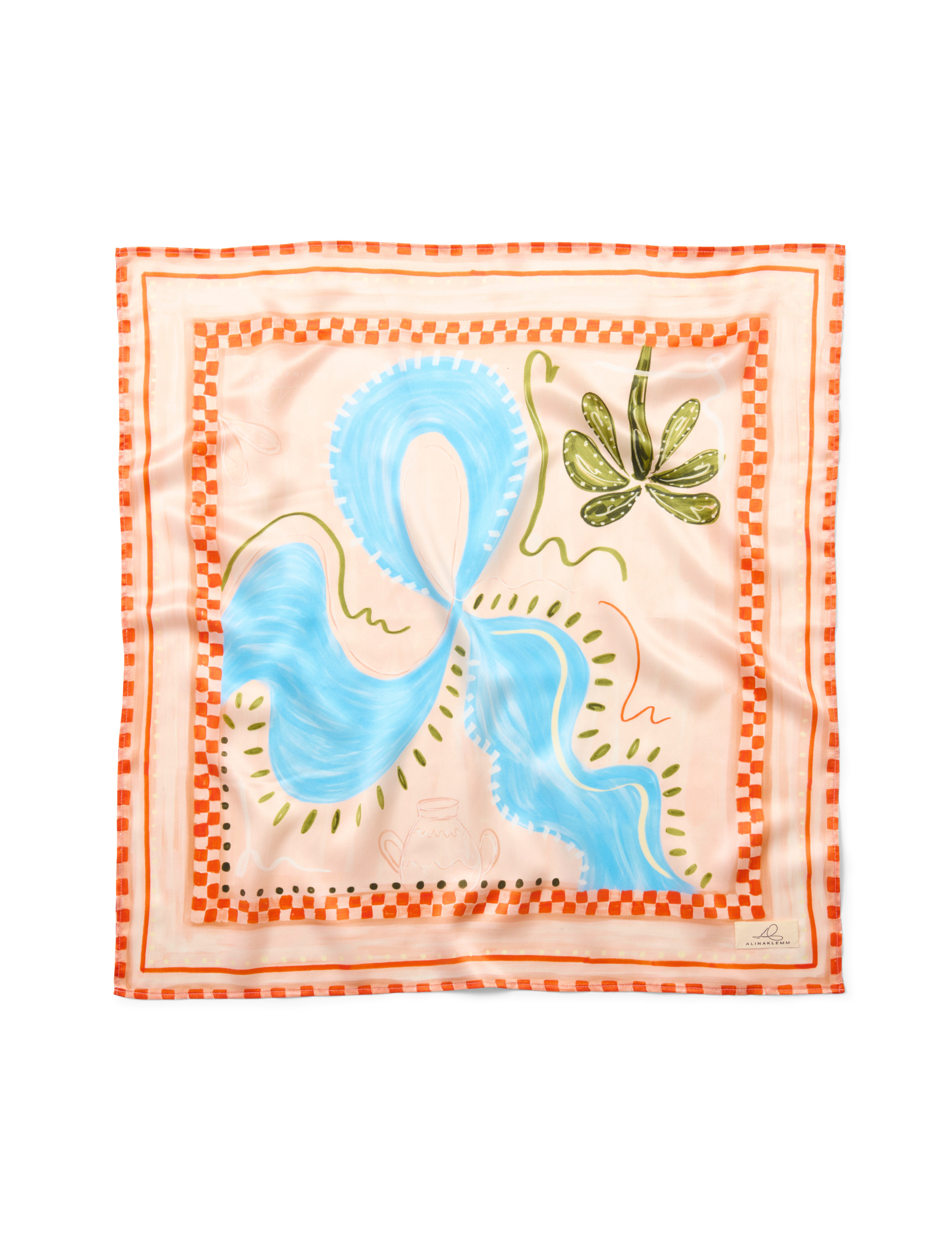 Seidentuch rosa orange blau gemustert