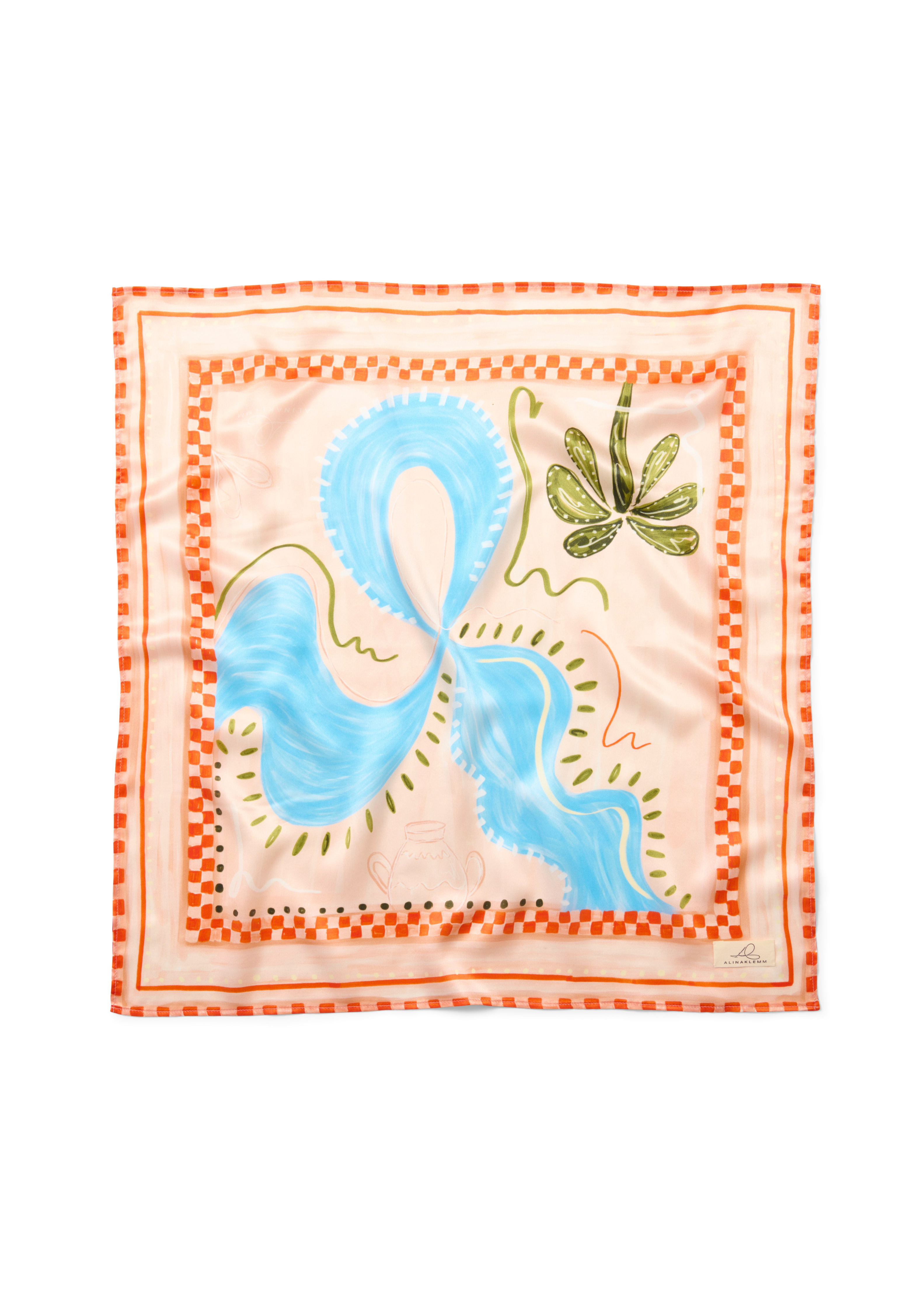 Seidentuch rosa orange blau gemustert