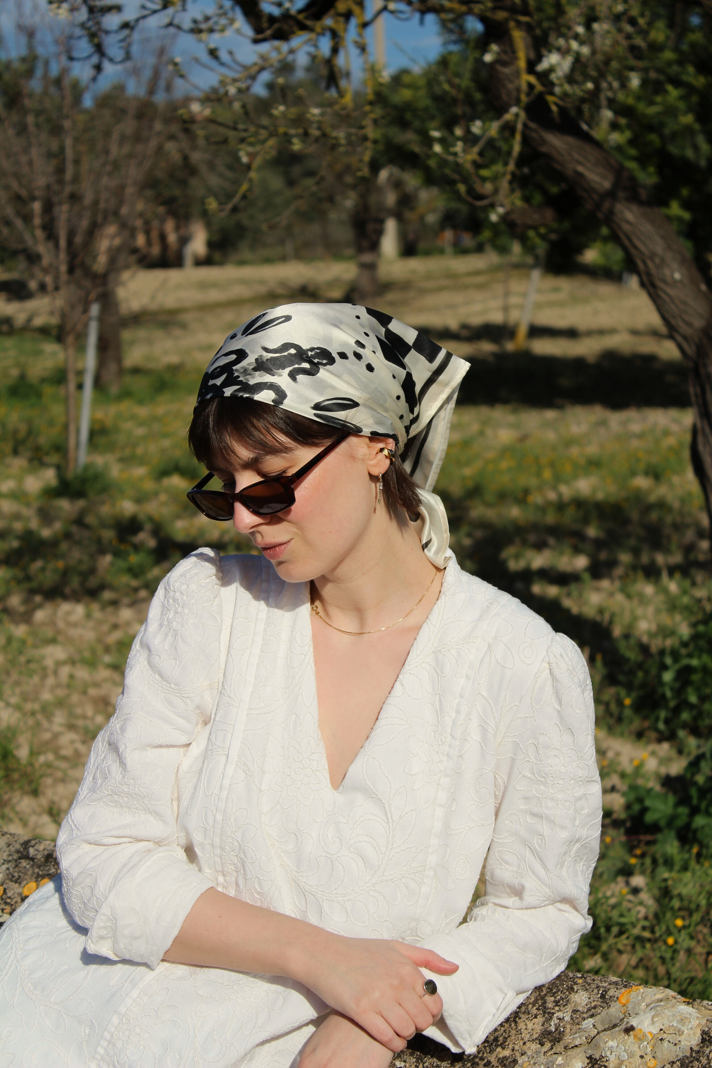 Seidentuch schwarz beige Kopftuch