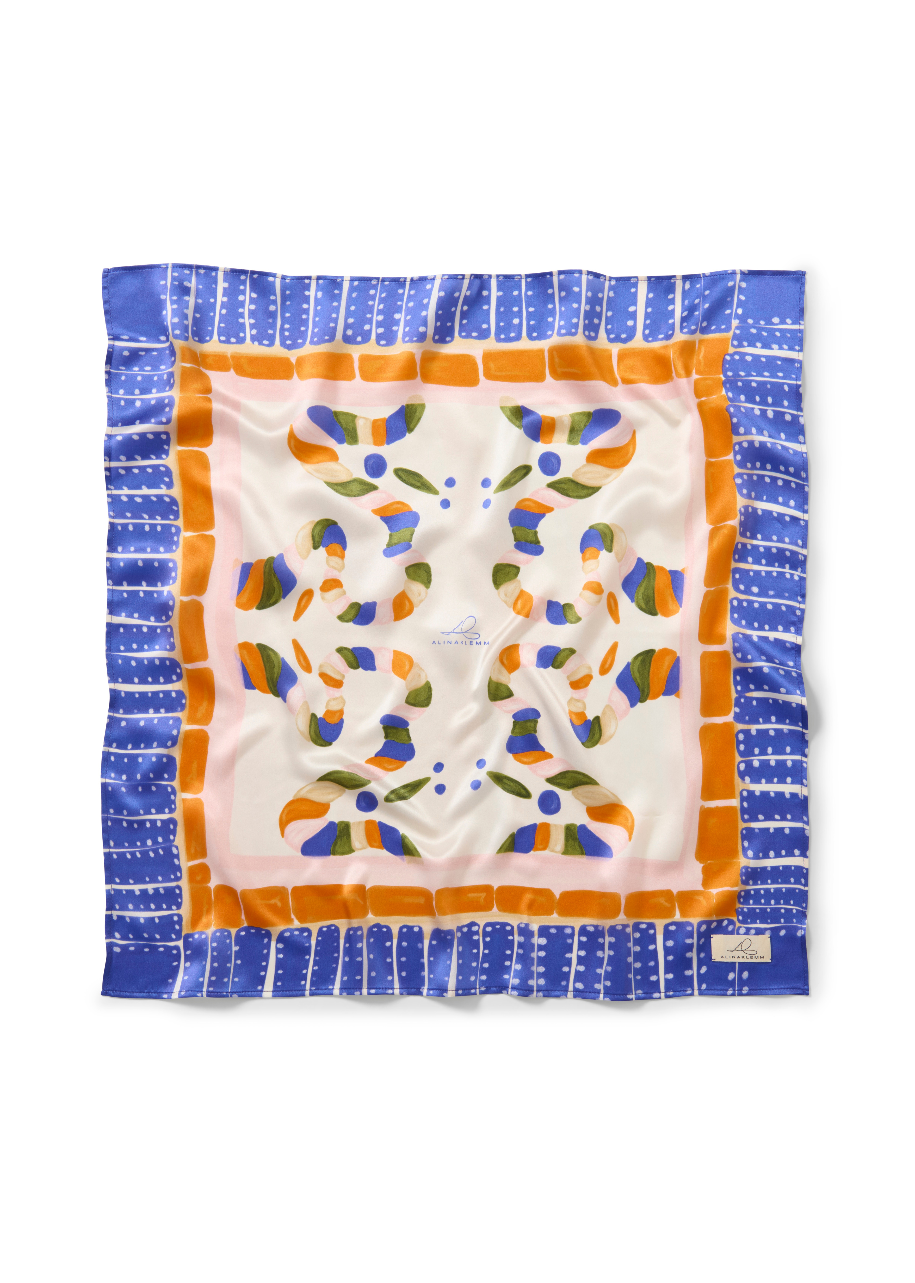 Tuch Seide blau gemustert