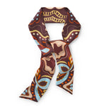 Seidenschal braun blau gelb gemustert