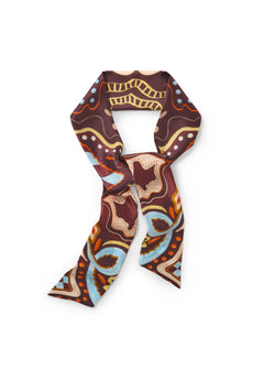 Seidenschal braun blau gelb gemustert