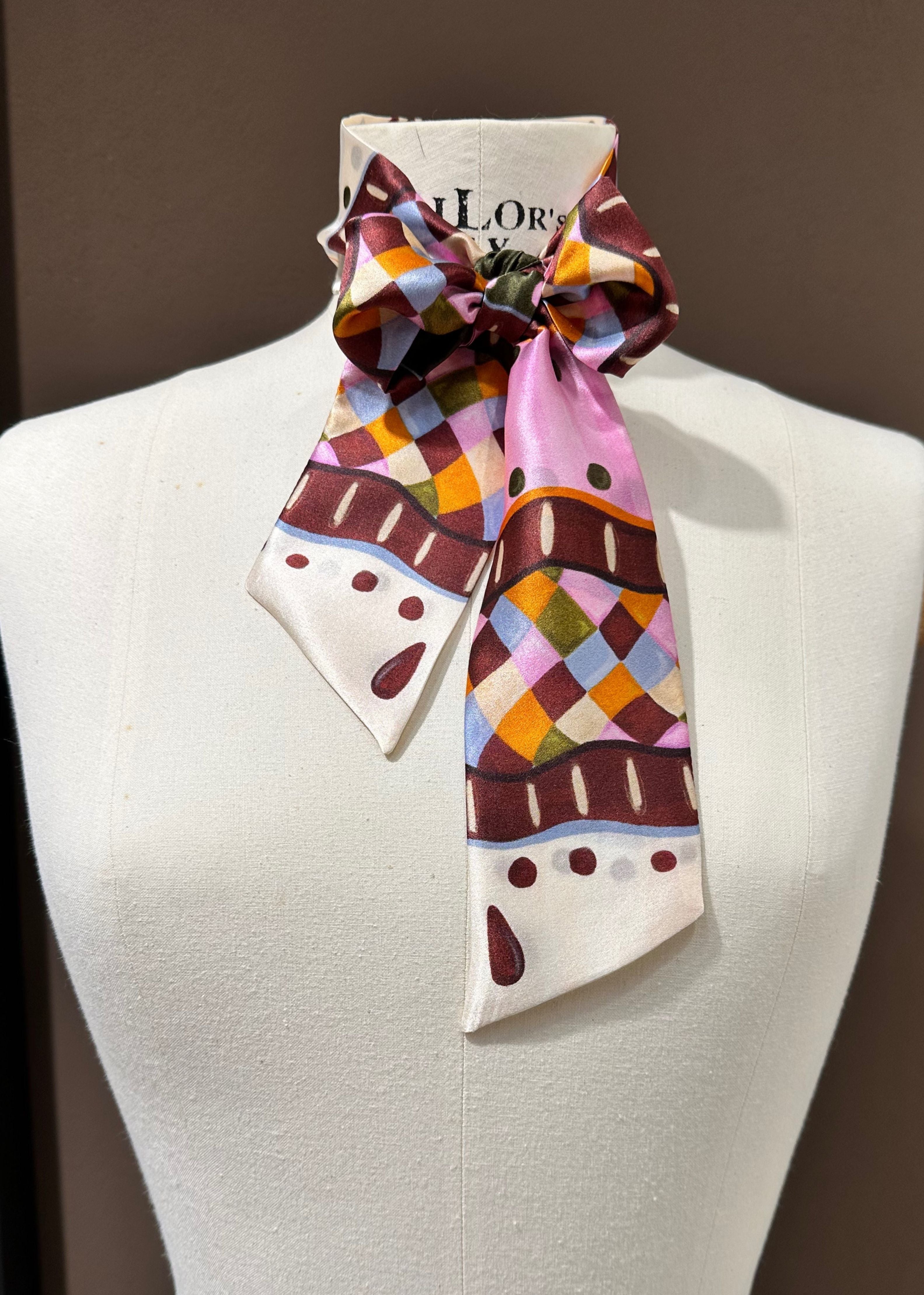 Seidenband schleife kariert rosa bunt