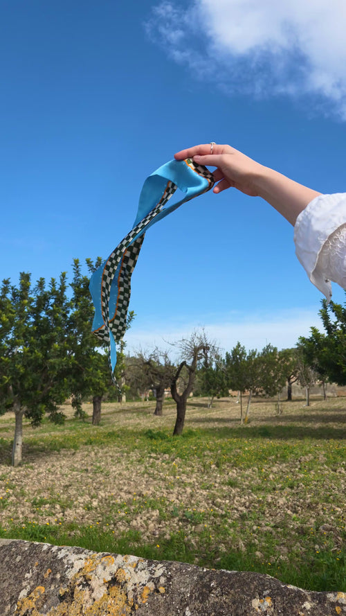 Seidenband blau gruen kariert