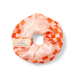 seiden scrunchie orange rosa gemustert